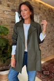 Made in Italy Runa Leather Look Relaxed Blazer Khaki